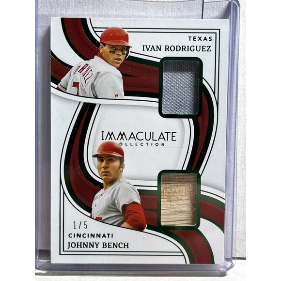 2023 Panini Immaculate Ivan Rodriquez Jersey & Johnny Bench Bat 1/5 Legends Card